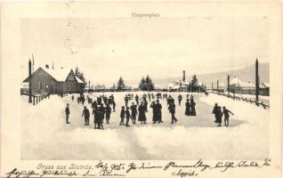1905 Beszterce, Bistritz, Bistrita; Jégpálya korcsolyázókkal télen / Eissportplatz / ice skating rink in winter (EK)