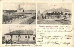 Torontálalmás, Jabuka, Apfeldorf; Községháza, Római katolikus templom, posta / town hall, post office, church (EK)