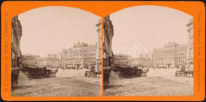 cca 1900 Budapest, Gizella tér (ma Vörösmarty tér), sztereokép, A. F. Czihak Bécs műterméből, 8,5x17,5 cm