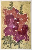 Somlai Vilma (1938-2007): Mályva, színes linó, papír, jelzett, számozott (30/100), 42×27 cm