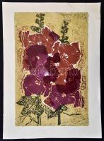 Somlai Vilma (1938-2007): Mályva, színes linó, papír, jelzett, számozott (30/100), 42×27 cm