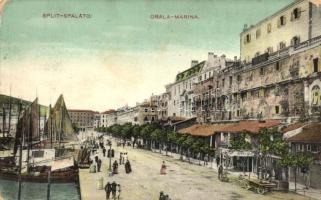 Split, Spalato; Obala Marina / coast, shops, boats. W. L. Bp. 4538. (kopott sarkak / worn corners)