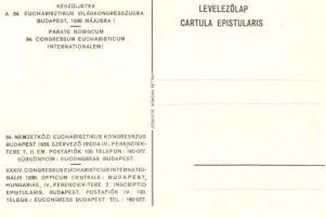 1938 Budapest, XXXIV. Nemzetközi Eucharisztikus Kongresszus reklám motívumlap / 34th International E...