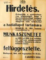 1914 Hirdetmény a munkaszüneti napok hadiállapot miatti felfüggesztéséről