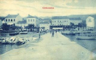 Crikvenica, Cirkvenica; Hotel Kavana, Hotel Bellevue / Kavana és Bellevue szálloda, étterem, móló. W. L. 551. / hotels, restaurant, molo, beach