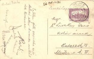 1925 Mucsfa (német ajkú falu), Iskola, Evangélikus templom, lelkészlakás. Photogr. Scherer / Schule,...