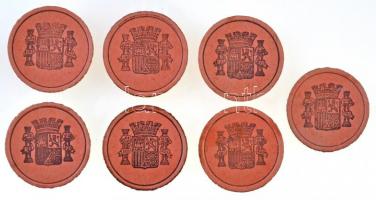 Spanyolország ~1930. 5c + 10c (3x) + 15c (3x) bélyeges szükségpénz T:I- / Spain ~1930. 5 Centimos + ...