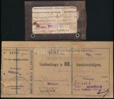 1912-1919 3 db vasúti szabadjegy, egy vasúti fényképes igazolvány / railway tickets and id
