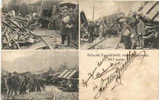 1915 Sepsibükszád-Tusnádfürdő, Bükszád-Tusnádfürdő, Bixad-Baile Tusnad; vasúti katasztrófa 1913 június 27-én. Vákár L. kiadása / railway disaster with damaged trains in 1913 (EB)