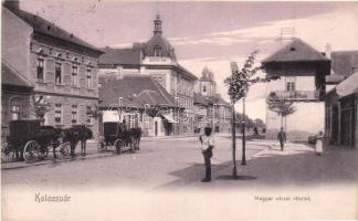1907 Kolozsvár, Cluj; Magyar utca lovashintókkal / street view with chariots