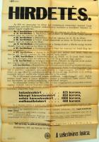 1915 Lóosztályozási szemlére hivó hirdetmény 60x90cm