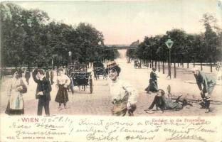 1905 Vienna, Wien; Einfahrt in die Praterallee / humorous montage with bicycle accident
