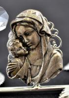 Szűz Mária fém virágon, kristály díszítéssel 11 cm