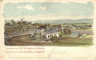 Pivka, St. Peter in Krain; general view, church. Kunstverlag Rafael Neuber No. 1022. Art Nouveau litho (Rb)