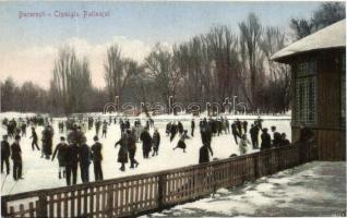 Bucharest, Bucuresti; Cismigiu Patinajul (Patinoarul) / ice skating people in the rink in winter (EK)