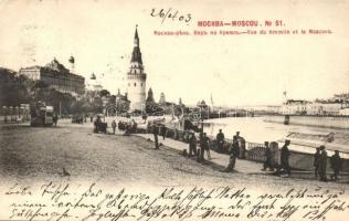Moscow, Moskau, Moscou; Vue du Kremlin et la Moscova / Kremlin, Moskva river, horse-drawn tram. Phototypie Scherer, Nabholz & Co. (EK)