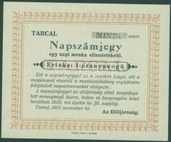 1931. Napszámjegy "Minta" 1 aranypengő értékben kivitelező: Kner Nyomda! R! T:I
