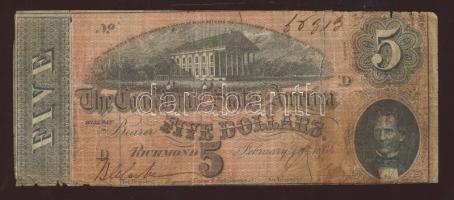 Amerikai Konfederált Államok/Richmond/Virginia VII.kiadás 1864. 5$ T:restaurált(IV)