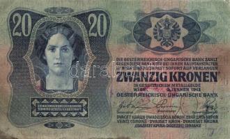 1913. 20K lila "...Uprava Grada Subotice" szerb ellenbélyegzéssel T:II-/III