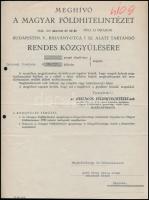 1942 Meghívó a Magyar Földhitelintézet rendes közgyűlésére, gróf Zichy Gyula kalocsai érsek részére