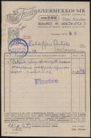 1915-1943 3 db díszes fejléces számla okmánybélyegekkel (Tente Gyermekkocsi, Hag Kávé Részvénytársas...