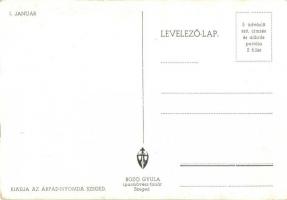 I. Január. Árpád-Nyomda kiadása / Hungarian winter sport art postcard. January s: Bozó