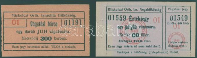Miskolc 1940. Zsidó vágási bárcák 2klf db T:I