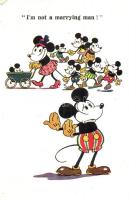 Im not a marrying man! Mickey and Minnie Mouse. Inter-Art Co. 7087. Disney art postcard (EB)