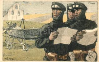 Flieger. Leibnitz Keks / H. Bahlsens Keks-Fabrik advertisement card with military pilots from Hannover s: Walter Georgi