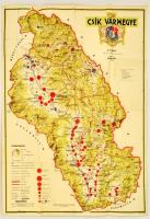 1943 Balogh Jenő: Csík vármegye, nagyméretű térkép, kiadja a Székelyföldi Tanítók Szakszervezete, Klösz György és Fia, 96x67 cm