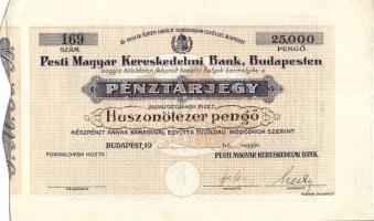 19... Pesti Magyar Kereskedelmi Bank pénztárjegy 25000 P-ről T:I
