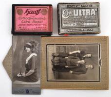 cca 1910-1940 Egy doboznyi üvegnegatív, egy kupac fénykép teljesen vegyes témákkal