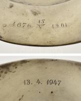 cca 1900 Ezüst tál gravírozással. Sérült. d 19 cm 129 g / Silver tray. Damaged