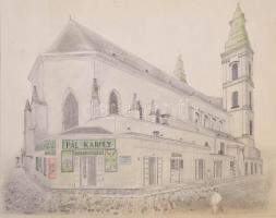 Jelzés nélkül: Belvárosi templom Budapest. Ceruza, papír, 28x33 cm