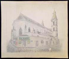 Jelzés nélkül: Belvárosi templom Budapest. Ceruza, papír, 28x33 cm