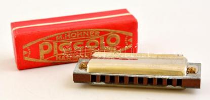 Hohner márkájú német szájharmonika eredeti dobozában, h: 8,5 cm