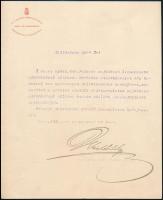 1905 Bécs, a király személye körüli minisztérium segédhivatali igazgatóságának értesítője bárói díszoklevél adományozásáról, a segédhivatali főigazgató aláírásával