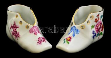 Herendi porcelán cipő, 2 db, kézzel festett, jelzett, hibátlan, h: 10 cm, m: 5 cm