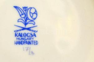 Kalocsai porcelán kézzel festett bonbonniere, díszdobozban d: 12 cm