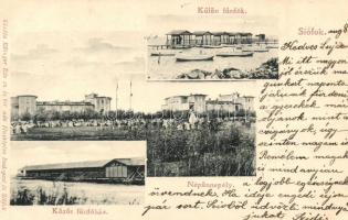 1901 Siófok, Külön fürdők, közös fürdőház, népünnepély. Kiadja Ellinger Ede fényképész