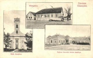 1908 Örkény, Községháza, katolikus templom, Palóczi Horváth István kastélya. Steiner Zsigmond kiadása