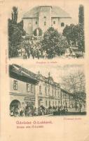 Ólubló, Stará Lubovna; Templom és sétatér, tömeg, Fő utca, Kaveczky Tivadar üzlete, Takarékpénztár. Grün Theofil kiadása / church, promenade, crowd, shops, savings bank (EK)