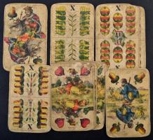 5 db-os kártya tétel (régi Piatnik römi és magyar kártya, tarokk kártya, modern Fekete Péter), vegyes állapotban
