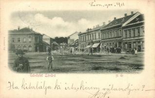 1900 Léva, Levice, Lewenz; Fő tér, Weisz Salamon és társa, Acht Testvérek és Engel József üzlete, Steiner szálloda, sörraktár / main square with shops, hotel and beer hall