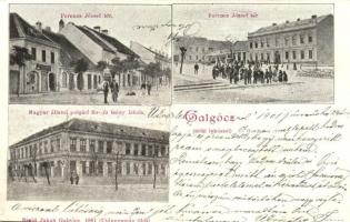 Galgóc, Hlohovec; Ferenc József tér, üzletek, Magyar állami polgári fiú és leány iskola. Szold Jakab kiadása / Franz Joseph square, shops, school