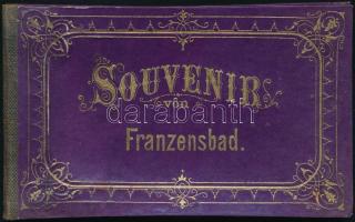 cca 1880 Souvenir von Franzensbad, leporelló látképekkel, kissé vetemedett, laza bőrkötésben, Verlag von Kobrtsch & Gschihay
