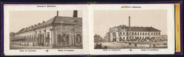 cca 1880 Souvenir von Franzensbad, leporelló látképekkel, kissé vetemedett, laza bőrkötésben, Verlag...
