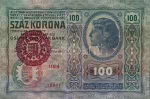 1904. 10K +1912. 100K román ellenbélyegzővel T:III,III+ +1912 100K piros "Magyarország" kö...
