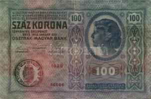 1904. 10K +1912. 100K román ellenbélyegzővel T:III,III+ +1912 100K piros "Magyarország" kö...