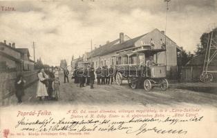 1906 Poprád-Felka, Poprad-Velka (Tátra); Kassa-Oderbergi (KsOD) vasútállomás, villanyos (villamos) megállóhely, Poprád-Felka-Tátrafüred vonalú korai trolibusz a Tátra szálloda előtt. Feitzinger Ede No. 902. Nagyon ritka! / Kosice-Bohumín railway station, tram stop, early trolley autobus of the Poprad-Velká-Smokovec line in front of the hotel. Very rare postcard!